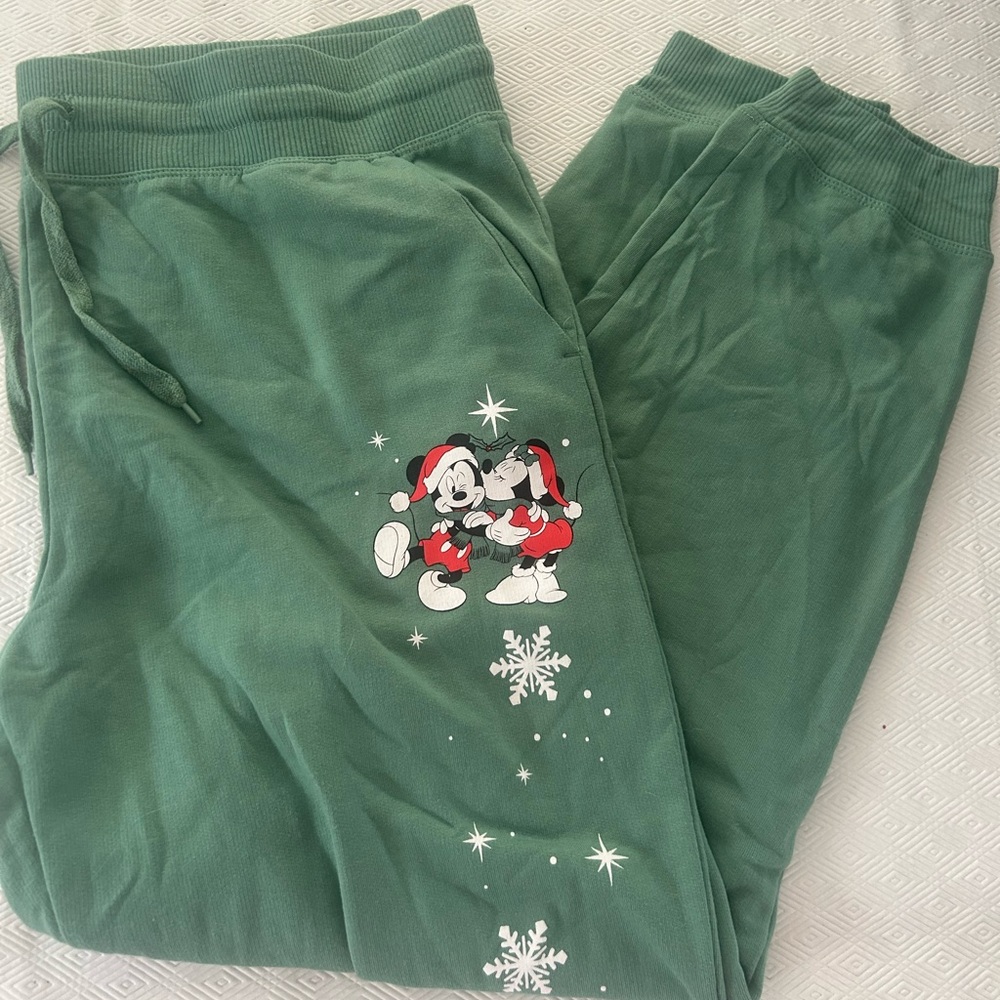 Disney Minnie and Mickey Holiday green jogger pants